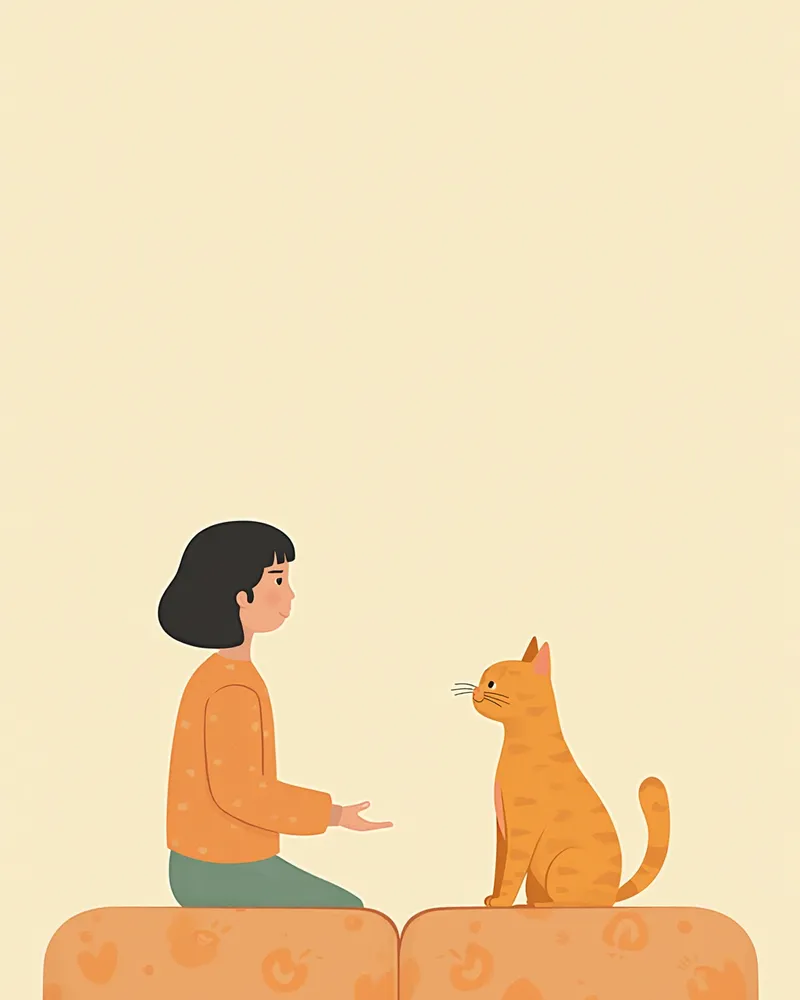 고양이 꼬리를 관찰하는 보호자