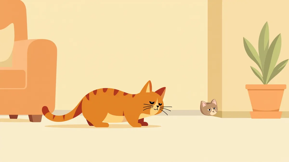 영역 스트레스를 받아 웅크리고 있는 고양이