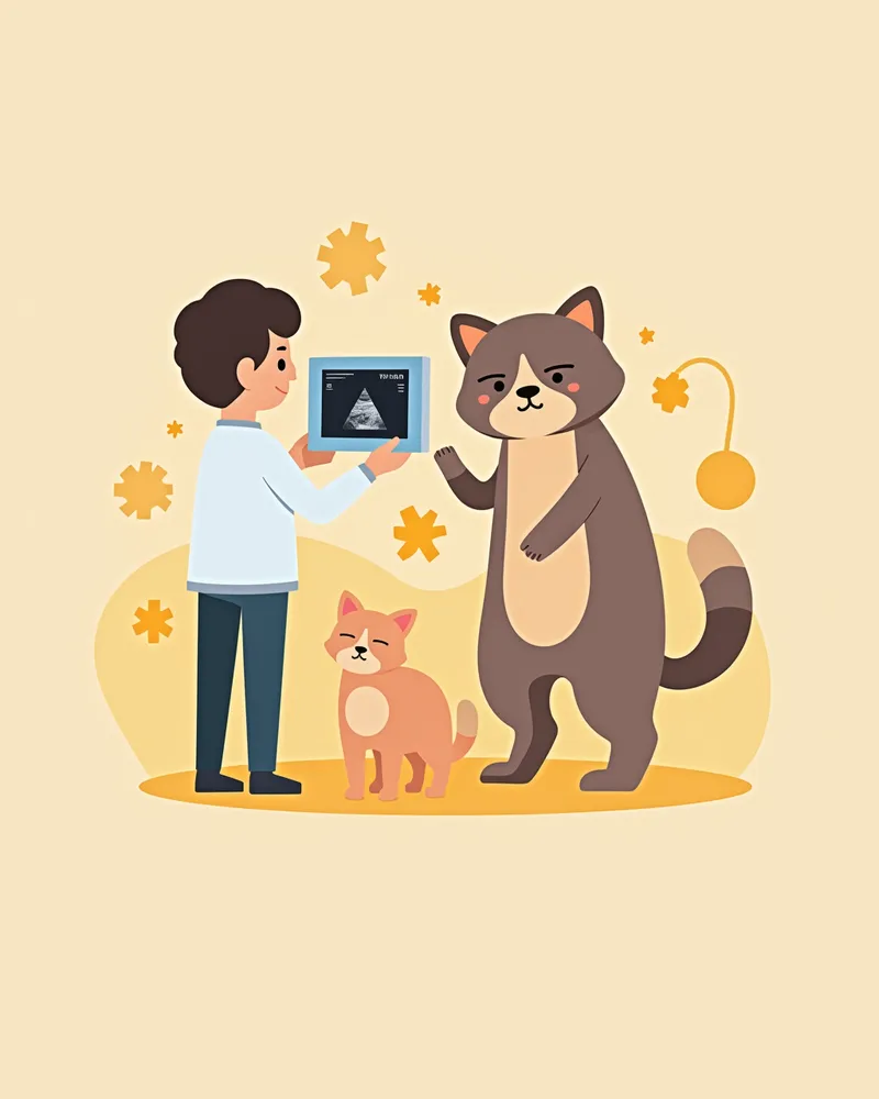수의사가 초음파 영상을 분석하며 흉수 천자를 준비하는 모습