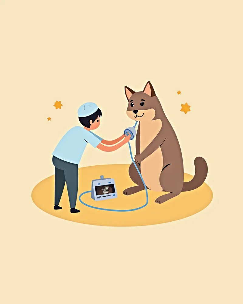 수의사가 고양이 목에 초음파를 사용하는 장면