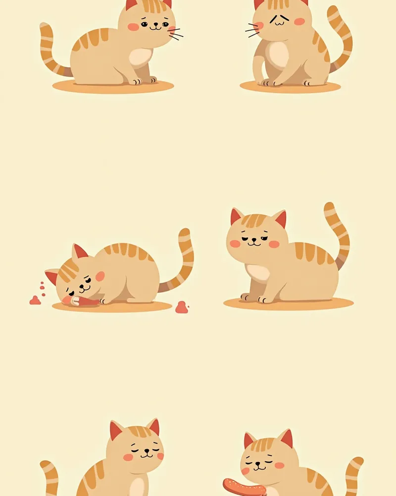 고양이 갑상선 기능 항진증의 주요 증상들을 보여주는 일러스트 4개