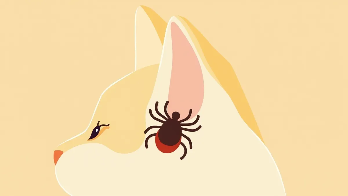 고양이 귀에 붙은 진드기의 확대 이미지