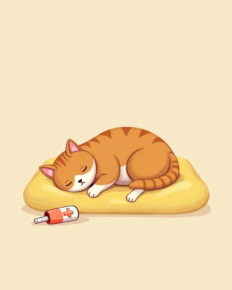 치료 중인 고양이, 편안한 환경에서 휴식 중