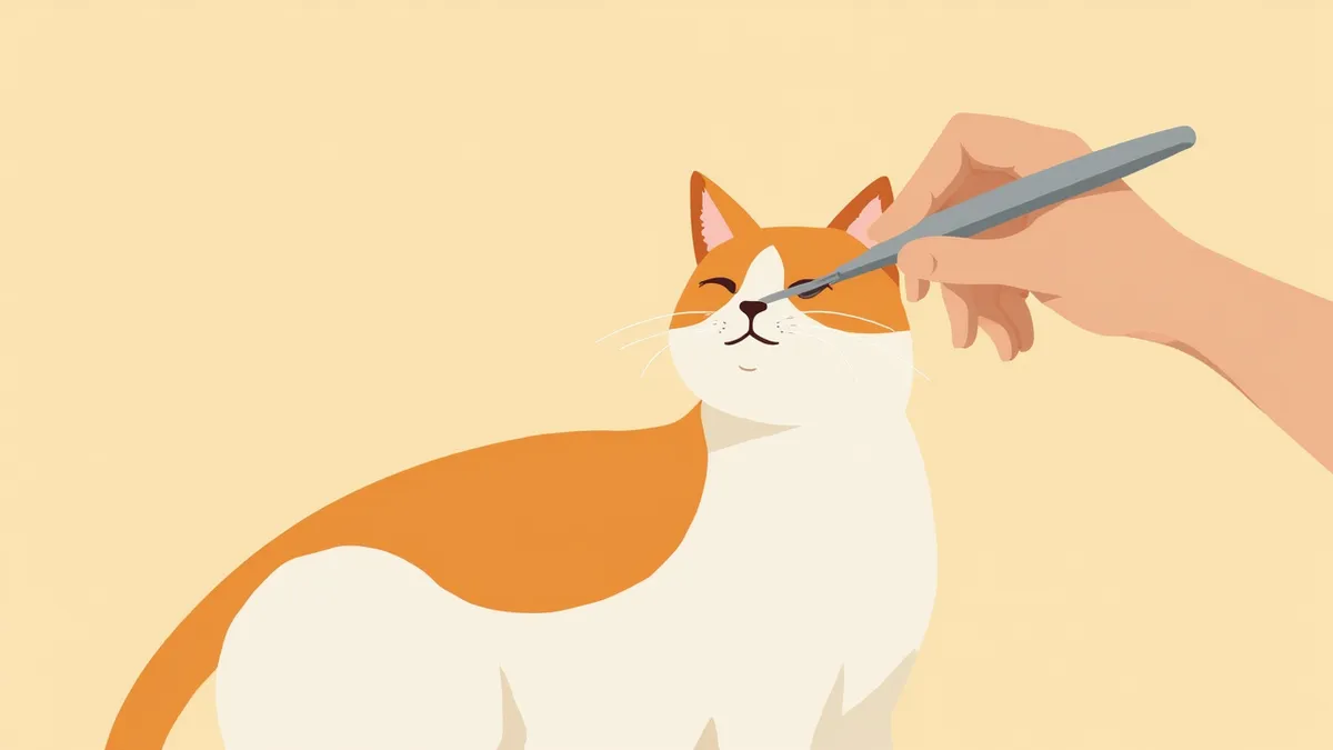 보호자가 핀셋으로 고양이 목 부위 진드기를 조심스럽게 제거하는 모습