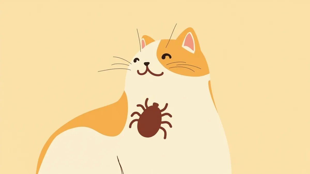 고양이 목에 붙은 참진드기 근접 촬영