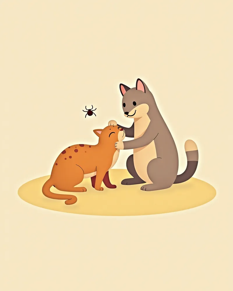 수의사가 고양이 목에 스폿온 진드기 제거제를 바르는 장면