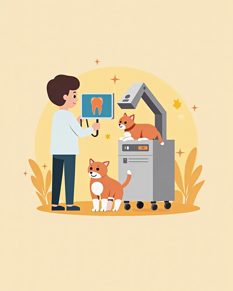 고양이 치아 흡수성 병변 진단을 위한 수의사의 X선 촬영 장면