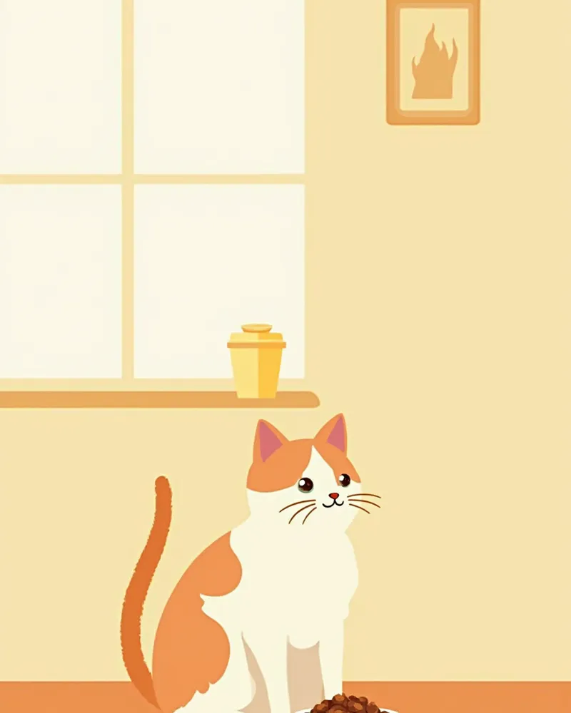 건식 사료 앞에서 머뭇거리는 고양이