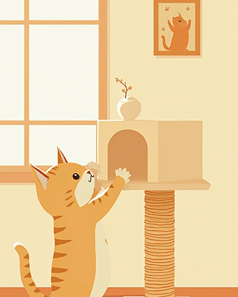 캣타워 사이잘 기둥을 긁는 고양이