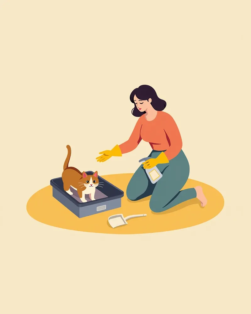 고양이 화장실을 청소하는 보호자