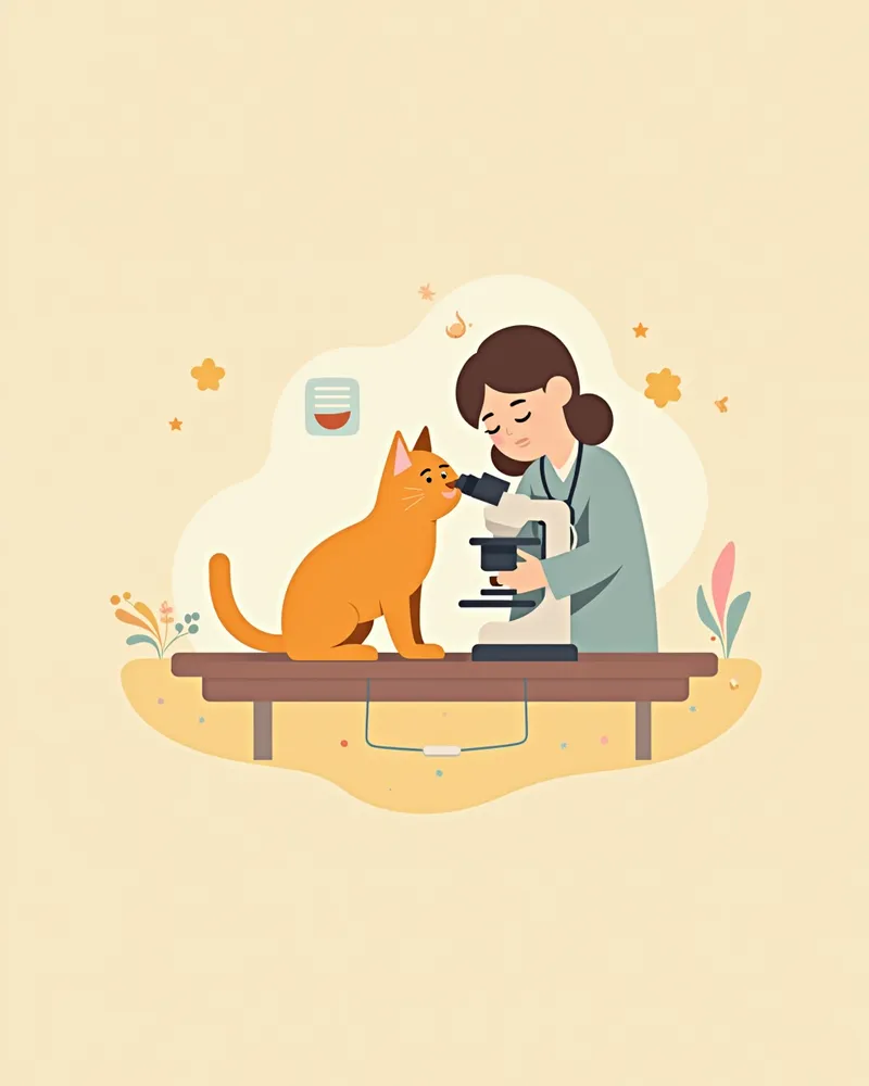 고양이 회충 진단을 위한 대변 검사 장면