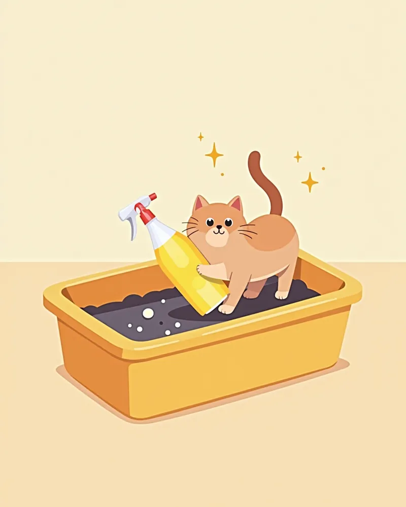 고양이 회충 예방을 위한 환경 청소 장면