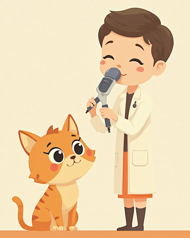 고양이 눈을 검사하는 수의사 진료 장면