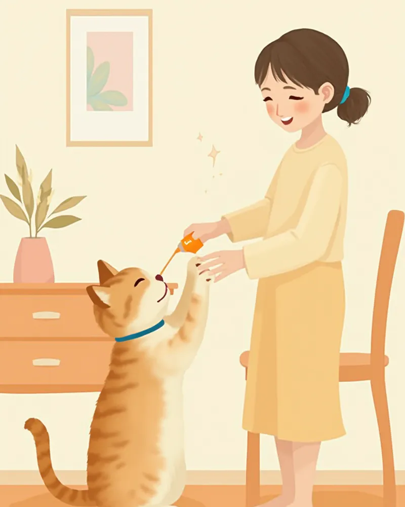 집에서 고양이에게 약을 먹이는 보호자 모습