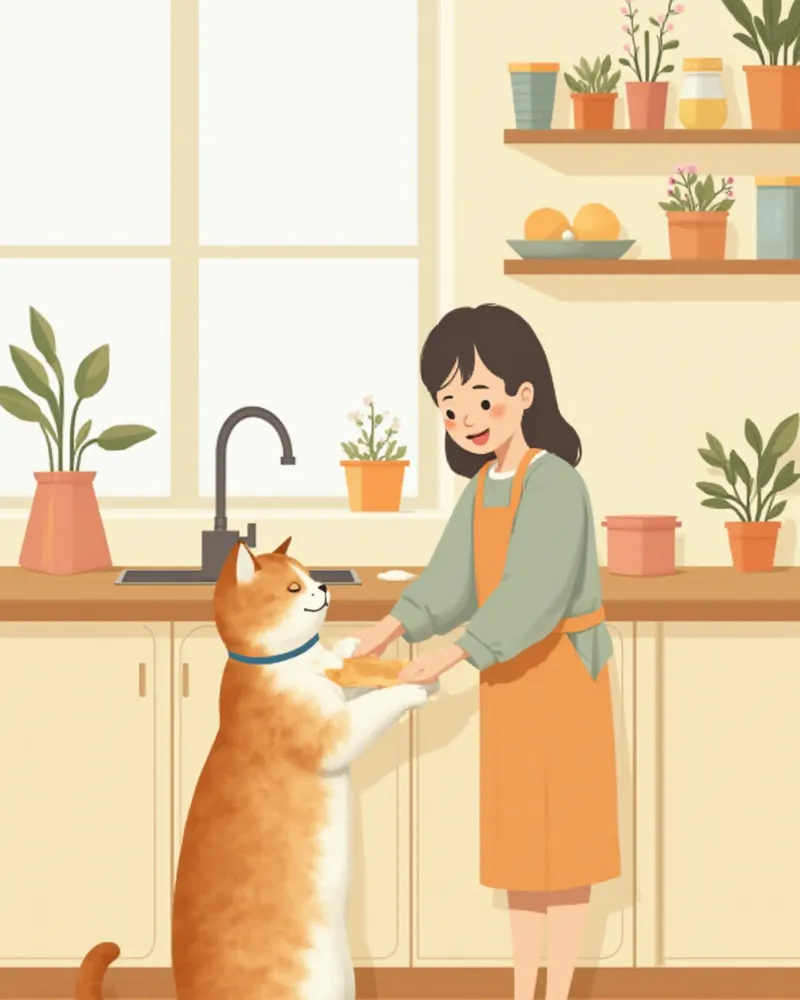 고양이 발을 부드럽게 닦아주는 보호자
