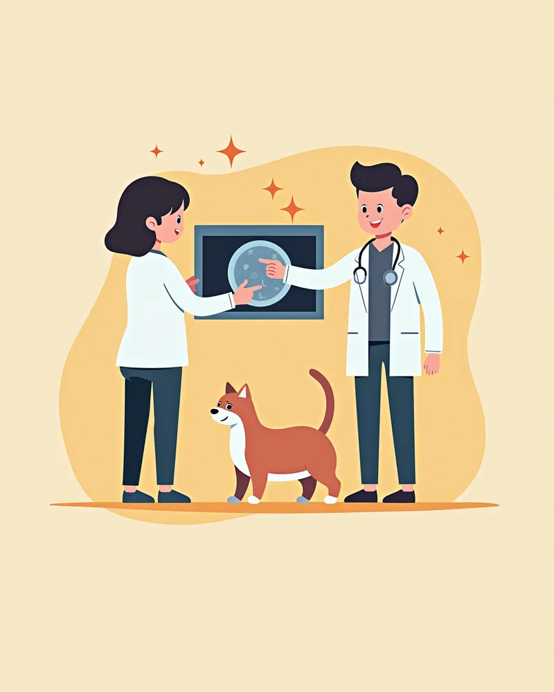 수의사가 고양이 MRI 결과를 설명하는 모습