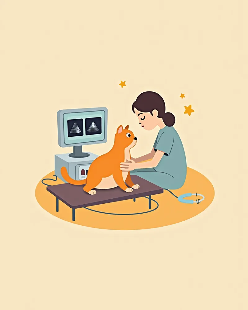 고양이 종양 진단을 위한 초음파 검사 장면