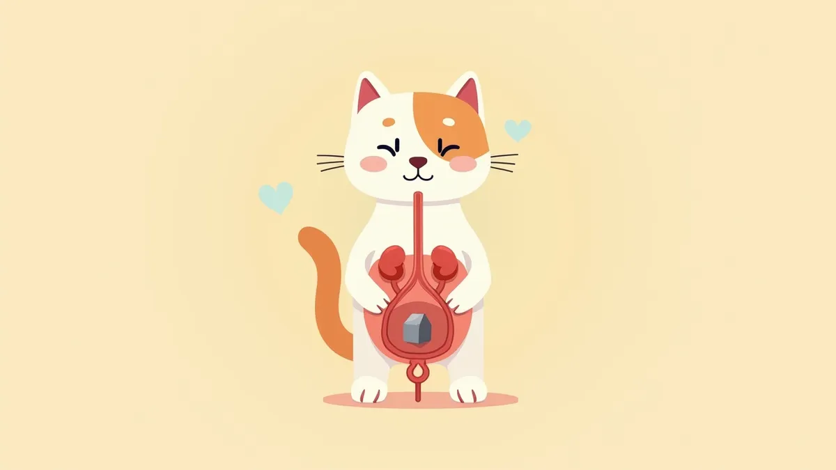 고양이 요관 결석으로 인한 요관 폐색을 보여주는 해부학적 그림