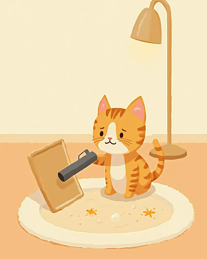 보호자가 손전등으로 고양이 화장실 모래 색과 덩어리를 확인하는 모습