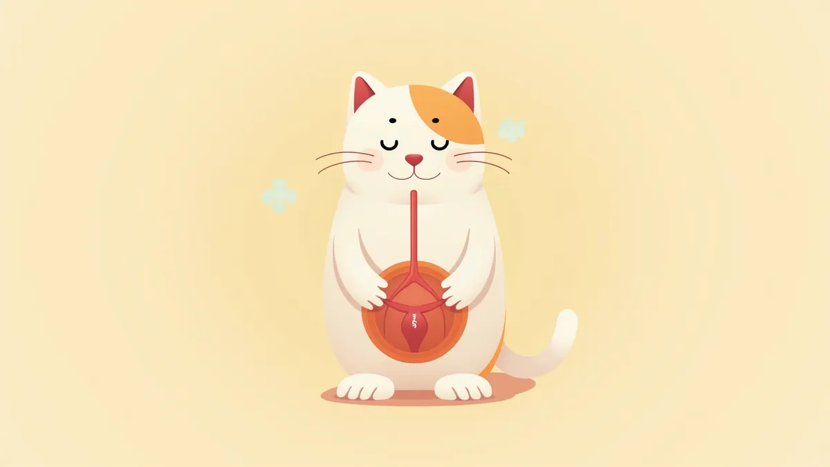 수컷 고양이 요도 폐색의 원인 부위를 강조한 해부학적 이미지