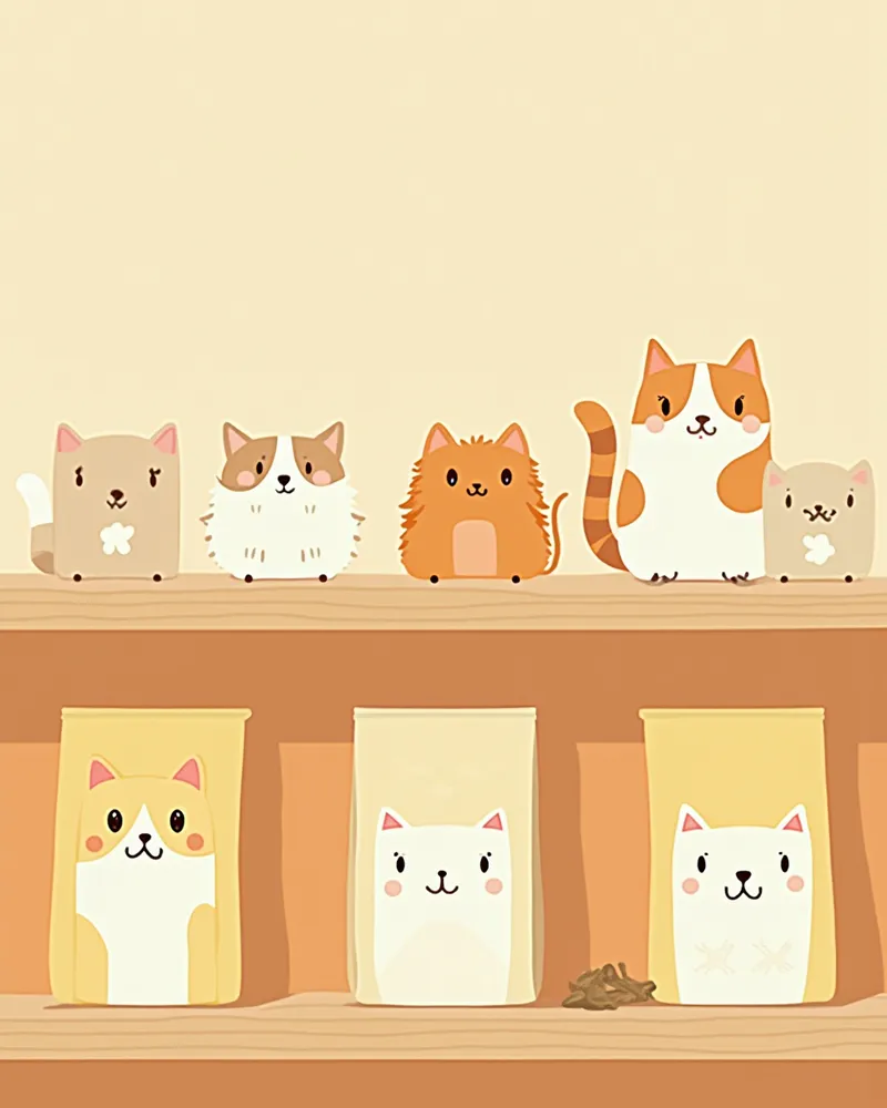 매장 진열대에 놓인 고양이 사료 3종