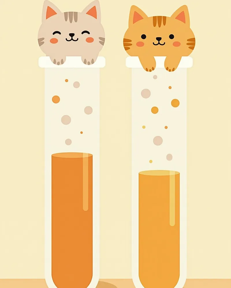 고양이 소변의 농도 차이를 보여주는 시험관