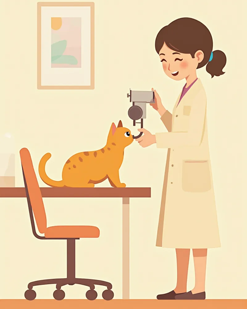 동물병원에서 안과 검사를 받는 고양이