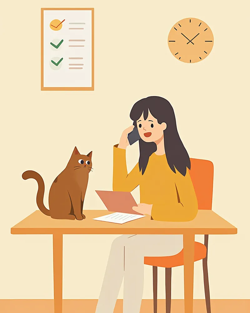 전화로 동물병원에 문의하는 고양이 보호자