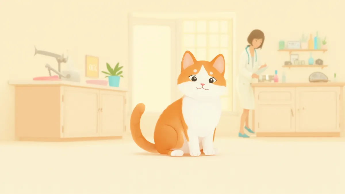 동물병원에서 건강검진을 받는 고양이 일러스트