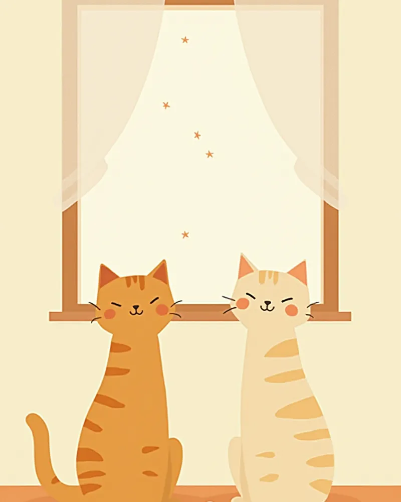 함께 생활하는 고양이들 일러스트