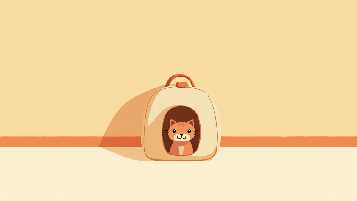 동물병원 대기실 이동장 구석에 몸을 웅크린 고양이