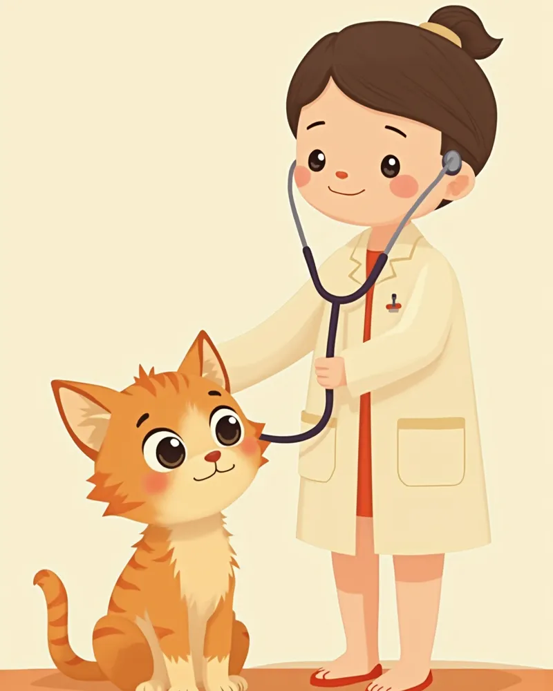 동물병원에서 진찰받는 노령 고양이 일러스트