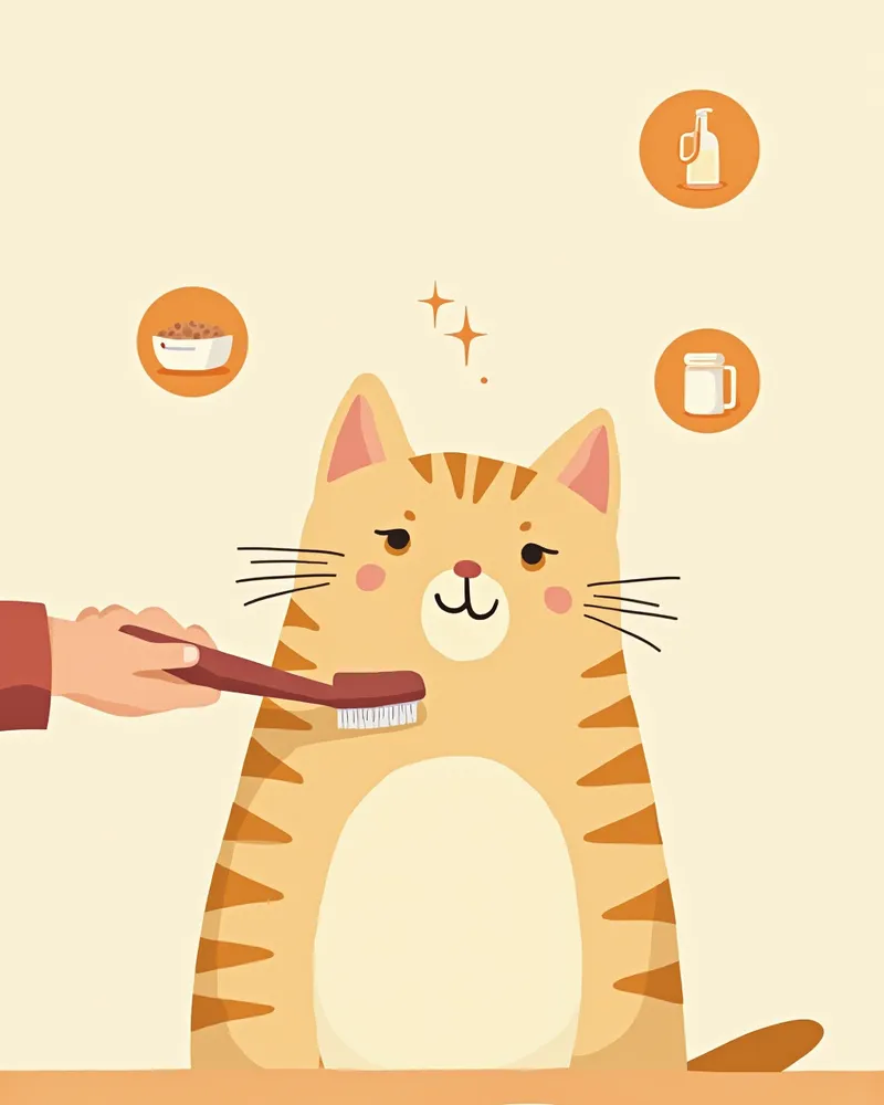 보호자에게 빗질을 받고 있는 건강한 고양이 일러스트