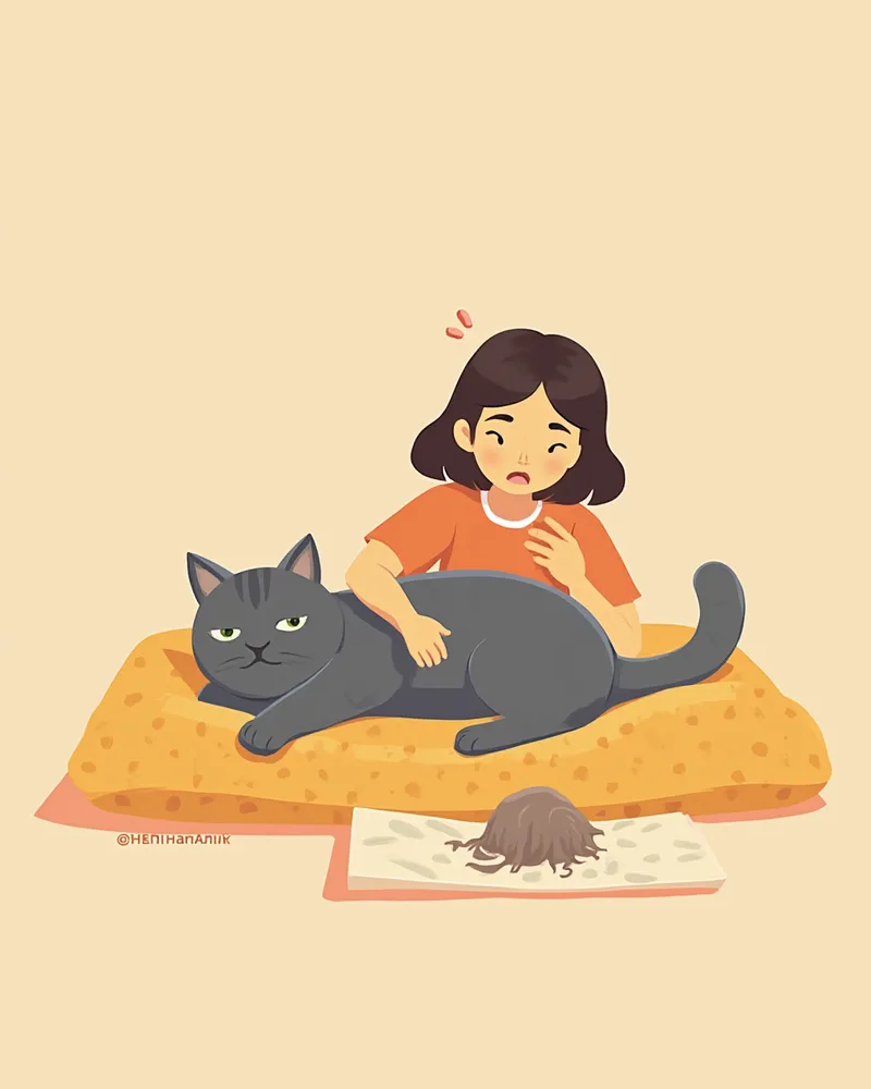 고양이 토사물을 살펴보는 보호자