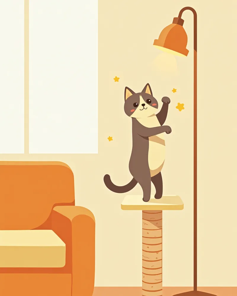 소파 옆 스크래쳐를 긁는 고양이