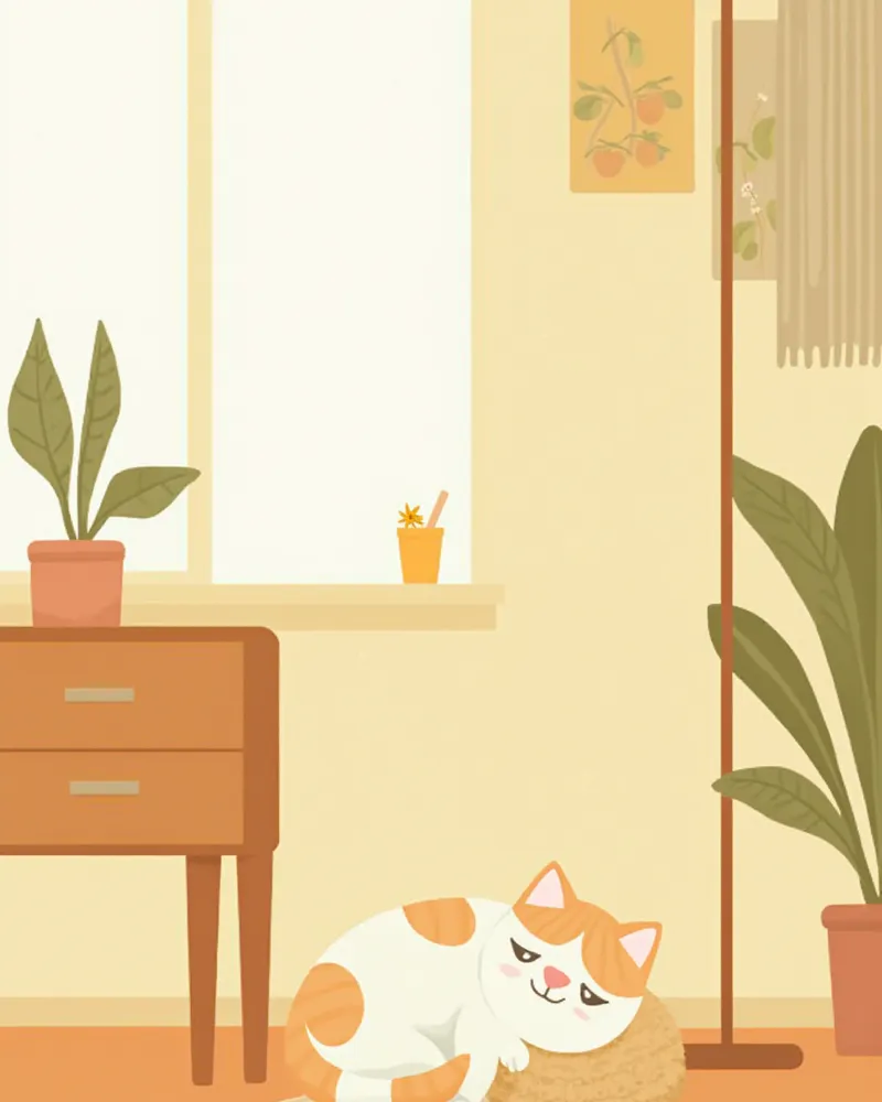 스크래쳐 옆에서 쉬는 고양이