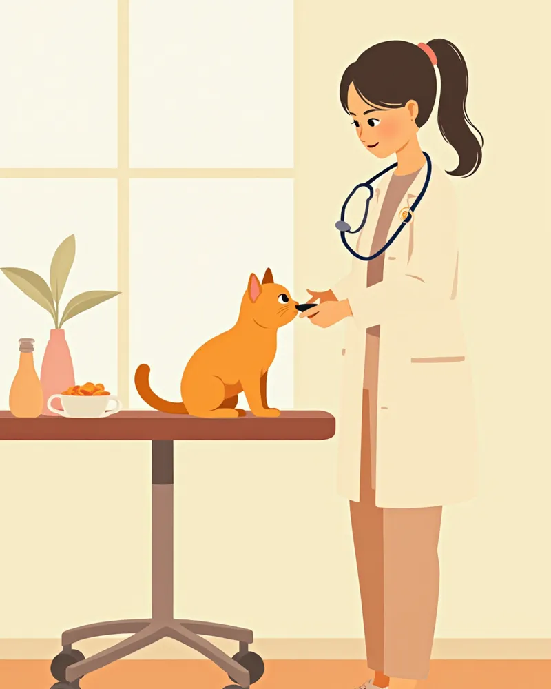 수의사에게 진료받는 고양이
