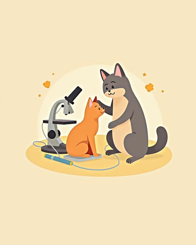 수의사가 고양이 소변 검사를 하는 모습
