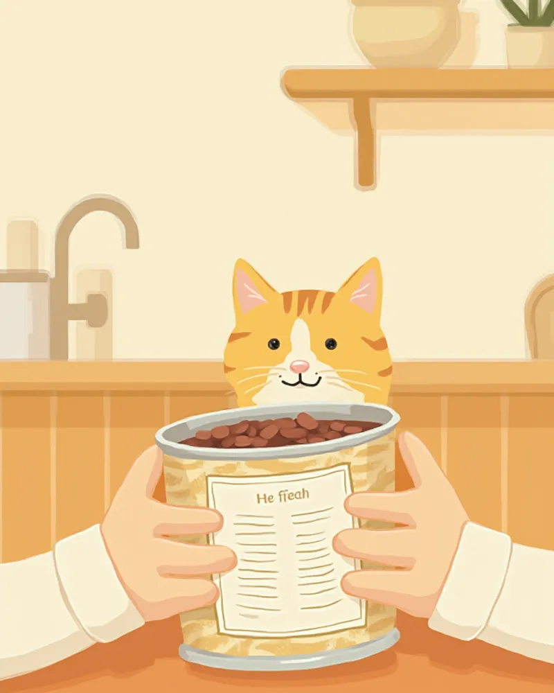 습식 사료 캔 라벨을 확인하는 보호자의 손