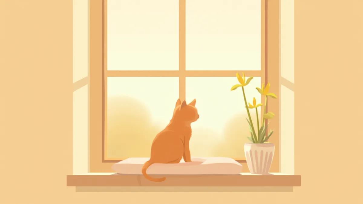 창문 자리에 앉아 바깥을 바라보는 고양이