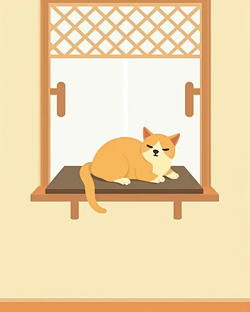 안전망과 미끄럼 방지 패드가 설치된 고양이 창문 자리