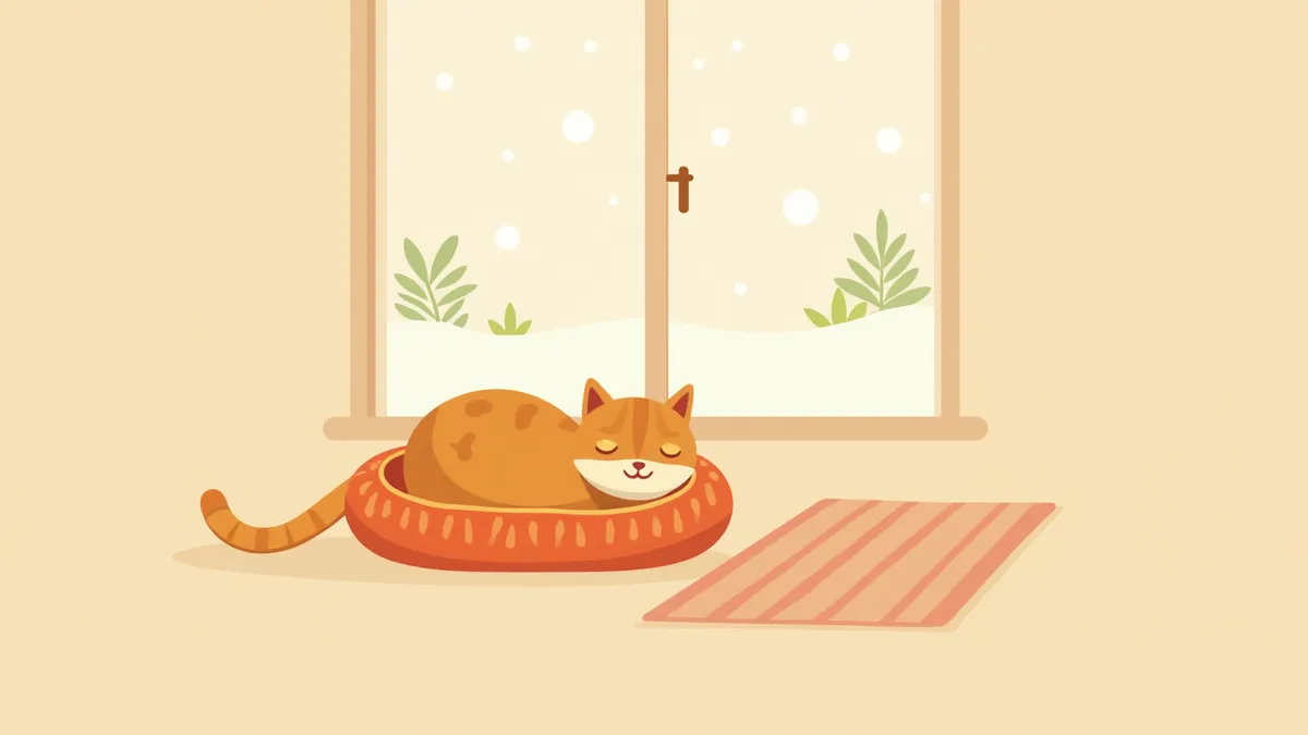 따뜻한 고양이 전용 난방 침대 위에서 잠자는 고양이