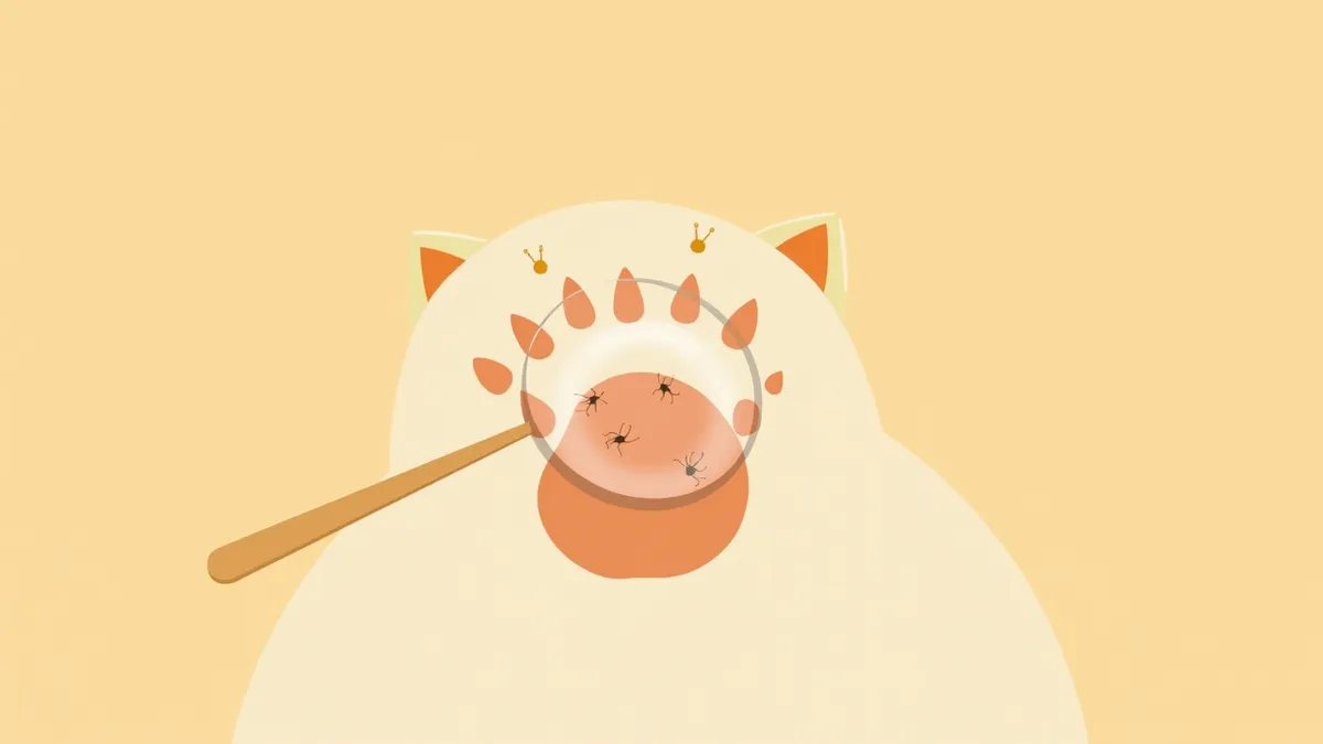 확대된 고양이 발톱에 보이는 미세한 기생충 이미지