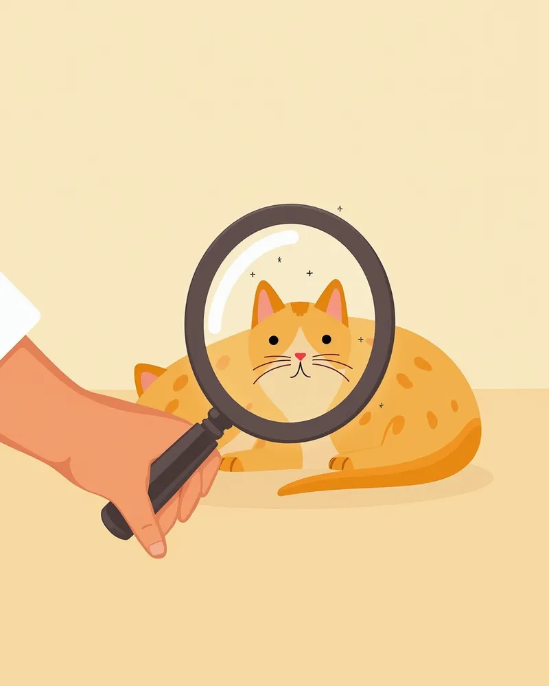 고양이 털 위에 있는 기생충을 확대한 손 이미지