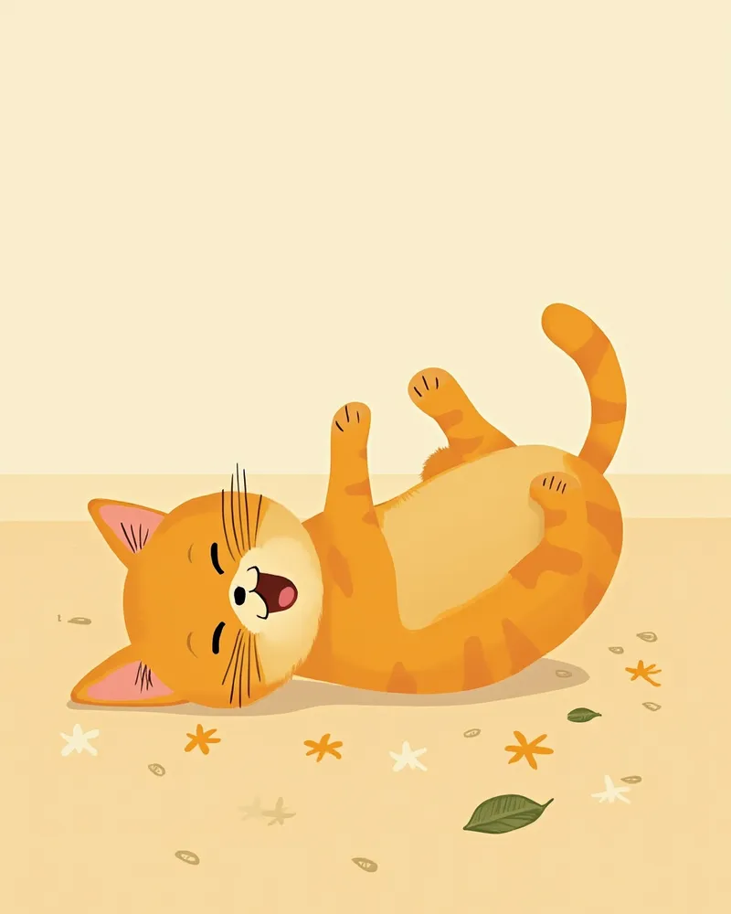 캣잎에 반응해 바닥에 구르는 주황색 고양이