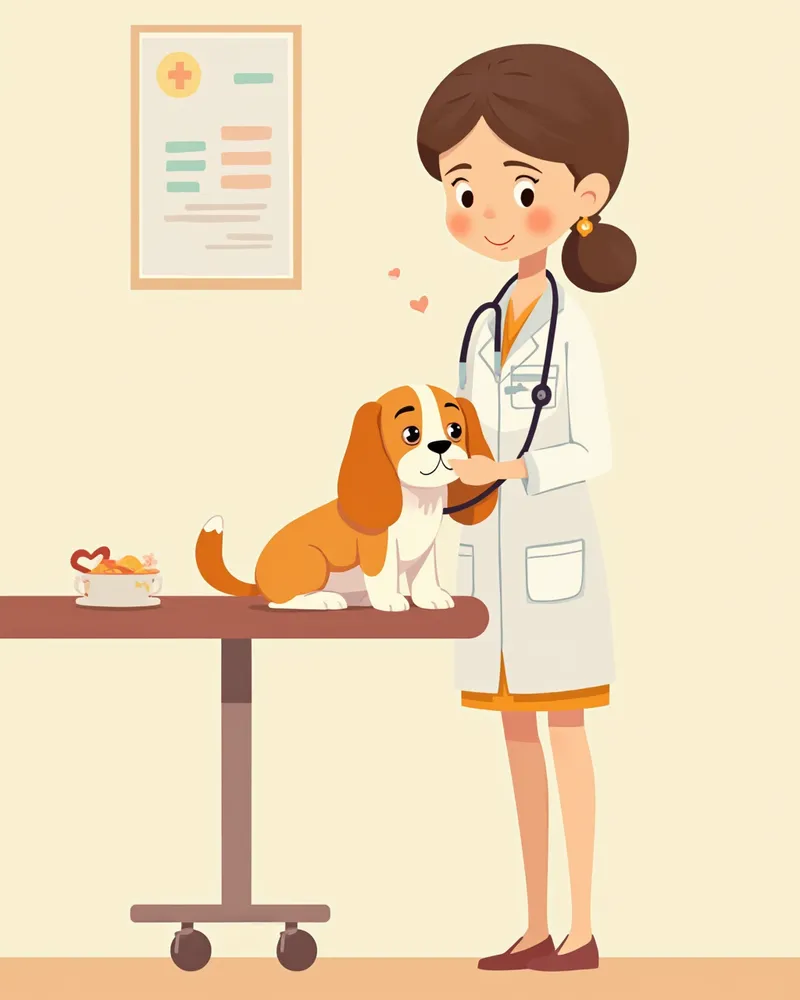 수의사가 캐벌리어의 심장을 청진하는 모습