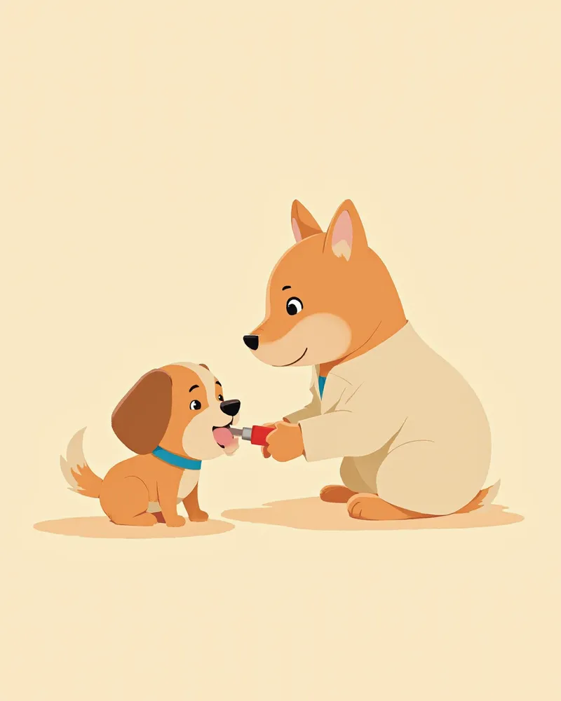 수의사가 강아지 피부 상태를 확인하는 진료 장면