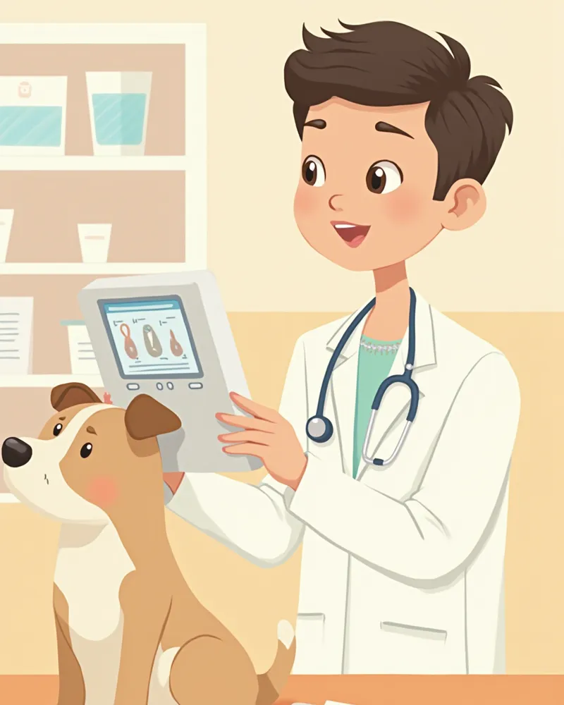 동물병원에서 혈액분석기 화면을 확인하는 수의사