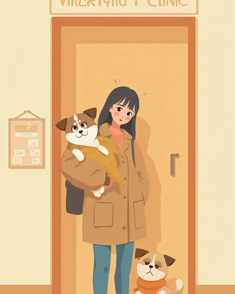 담요에 감싸 강아지를 동물병원으로 데려가는 보호자