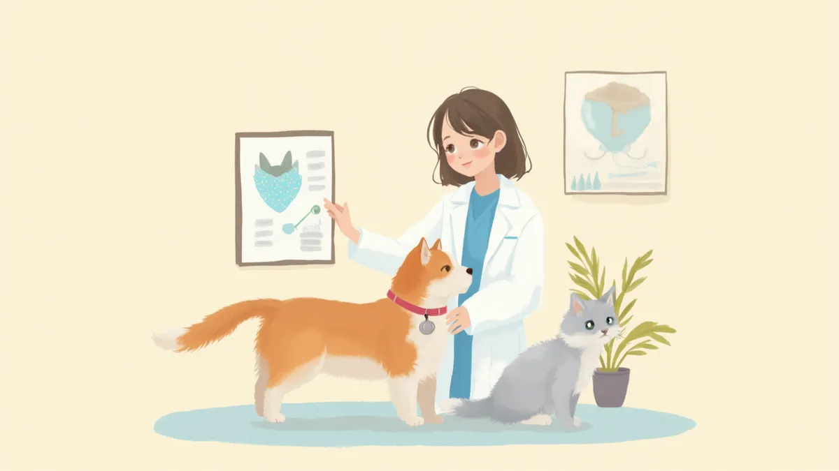 강아지와 고양이를 진료하는 수의종양전문의 일러스트